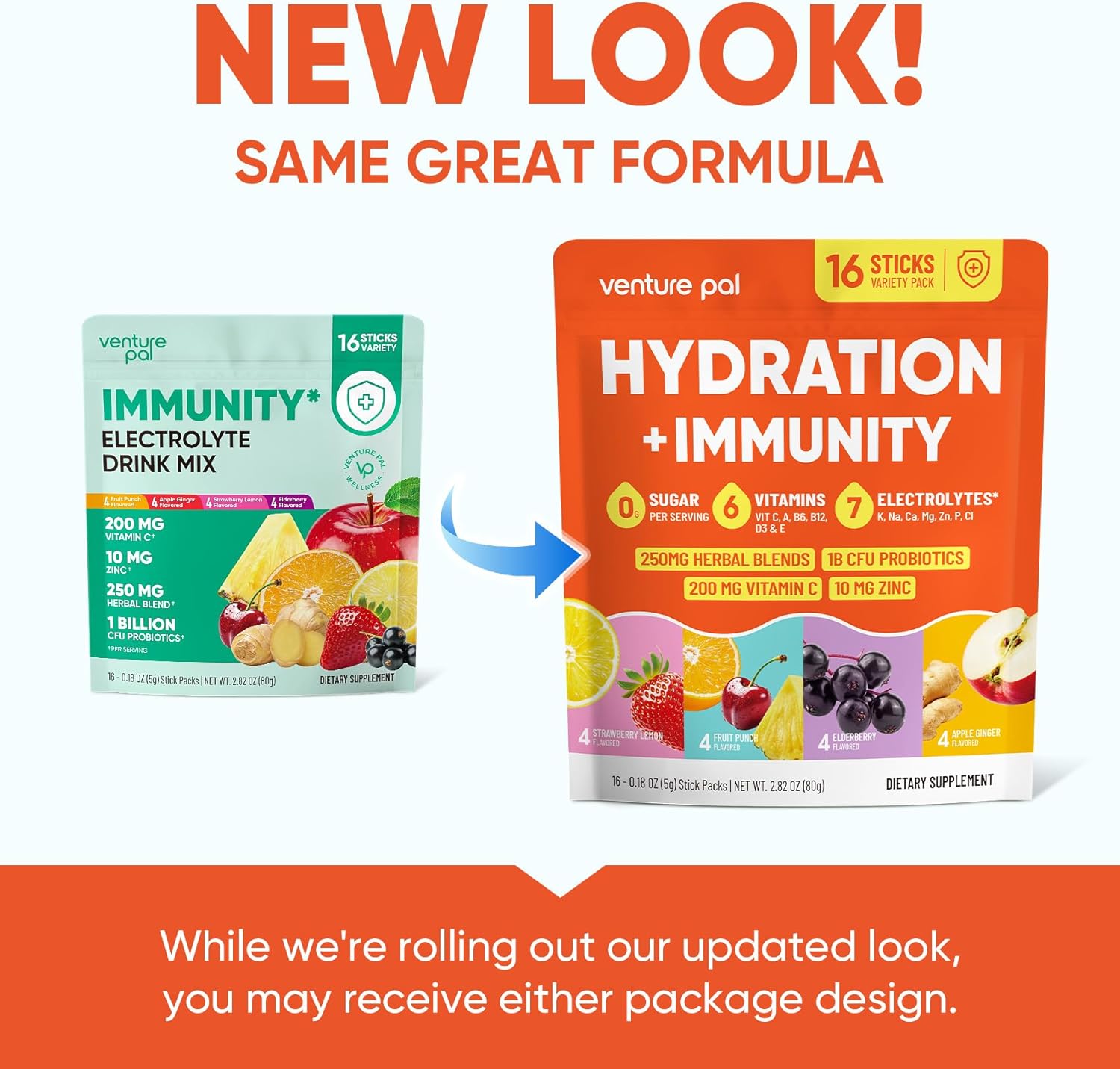 Venture Pal 2-in-1 Hydration + Immune Electrolyte Powder – Daily Morning Wellness Ritual with Elderberry, Turmeric & 1B CFU Probiotics