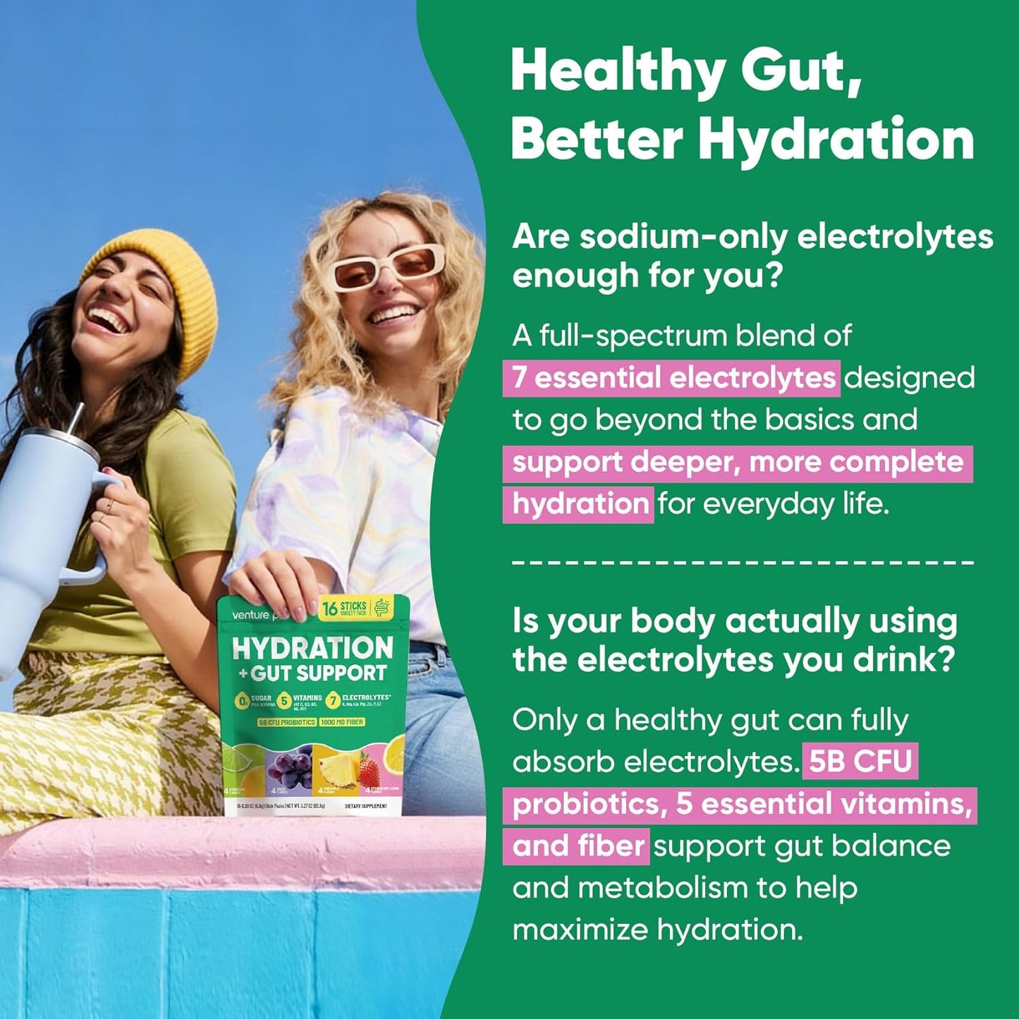 Venture Pal 2-in-1 Hydration Packets – Daily Wellness Electrolyte Drink Mix for Morning Hydration Ritual and Self-Care Routine