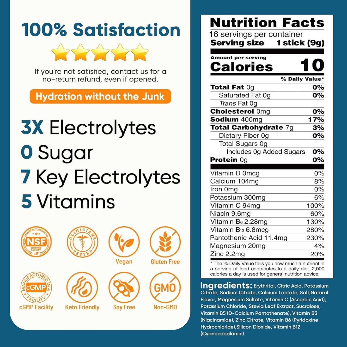 Venture Pal Sugar-Free Electrolyte Powder Sticks – Daily Wellness Hydration Ritual, 7 Electrolytes & 5 Vitamins for Mindful Self-Care