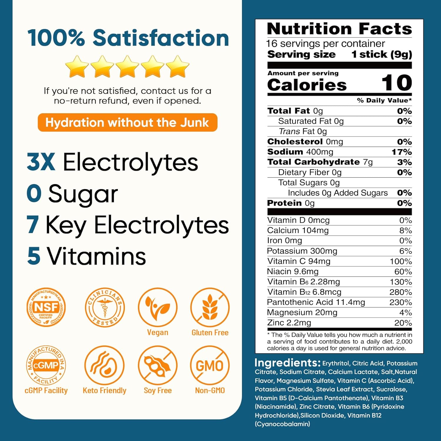 Venture Pal Sugar-Free Electrolyte Powder Sticks – Daily Wellness Hydration Ritual, 7 Electrolytes & 5 Vitamins for Mindful Self-Care