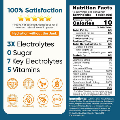 Venture Pal Sugar-Free Electrolyte Powder Sticks – Daily Wellness Hydration Ritual, 7 Electrolytes & 5 Vitamins for Mindful Self-Care