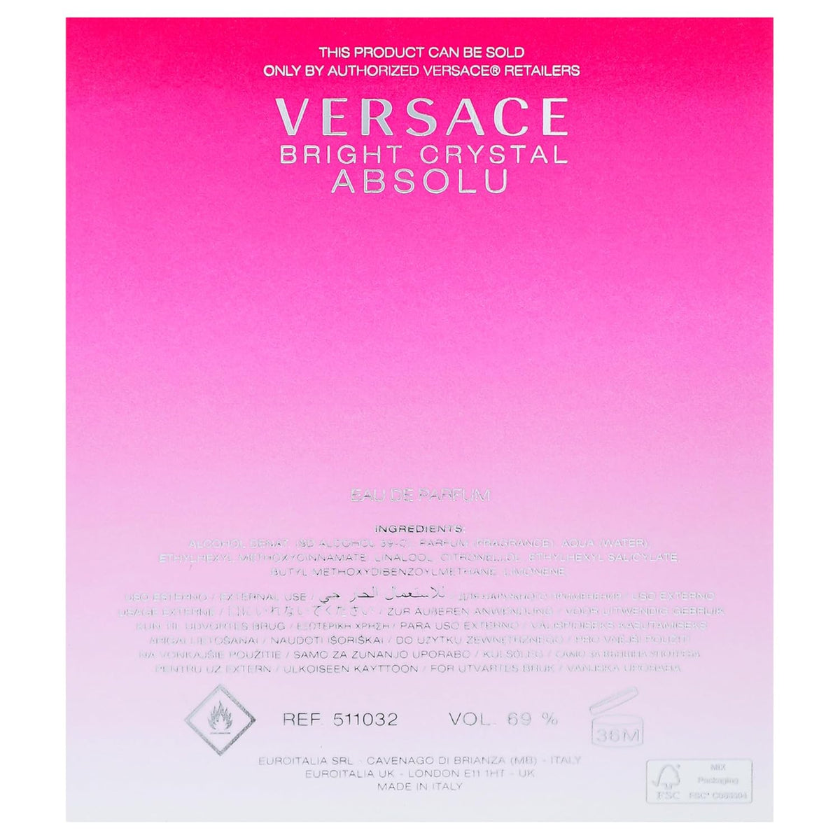 Versace Bright Crystal Absolu for Women – Relaxing Floral Fragrance for Self-Care Ritual, 3.0 oz Long-Lasting EDP