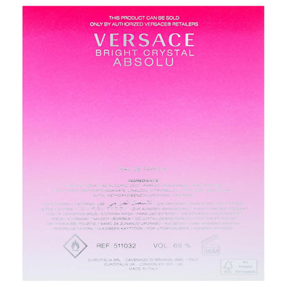 Versace Bright Crystal Absolu for Women – Relaxing Floral Fragrance for Self-Care Ritual, 3.0 oz Long-Lasting EDP