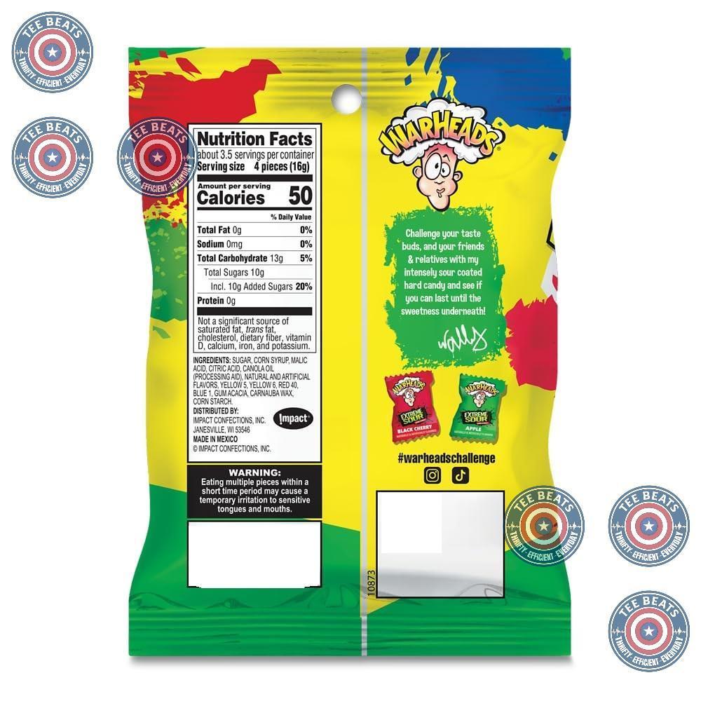 WARHEADS Extreme Sour Hard Candy - Road Trip and Travel Snack for Sour Lovers - 3 Pack of 2 oz Bags