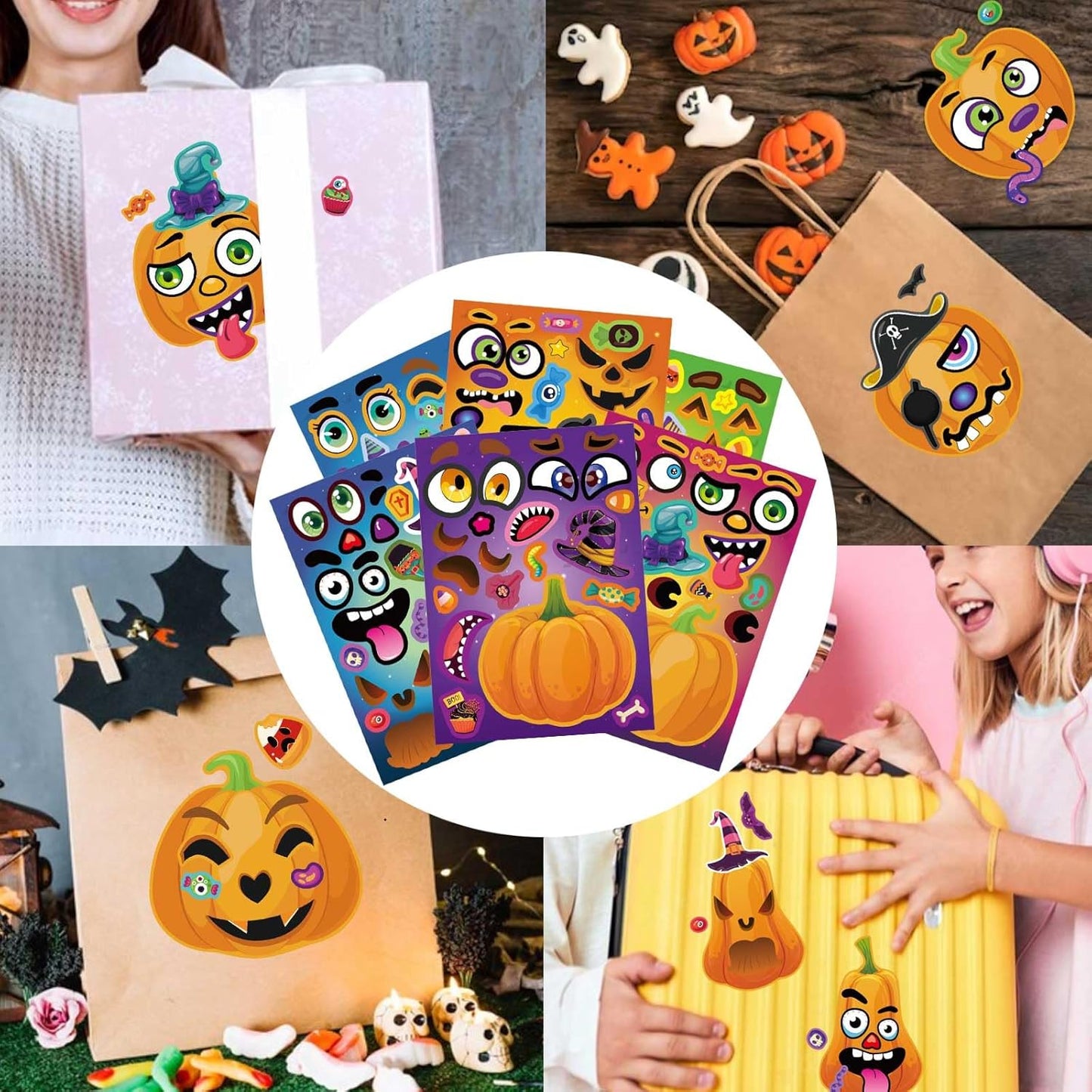 WATINC Pumpkin Sticker Craft Set – 24 Sheet Fall Activity Gift for Grandkids on Thanksgiving Weekend