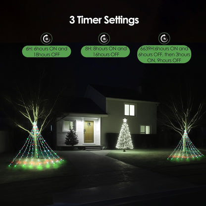 WBao Waterfall Christmas Lights for Tree and Porch, 344 LED Outdoor Cascade with Star Topper and Remote, IP44 Waterproof Holiday Lighting for Backyard and Patio