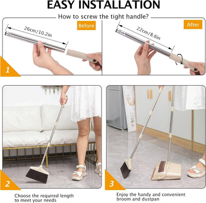 WellnessBroom Broom and Dustpan Set – Adjustable Height Sweeper for Back Pain Relief in Kitchen and Hallway