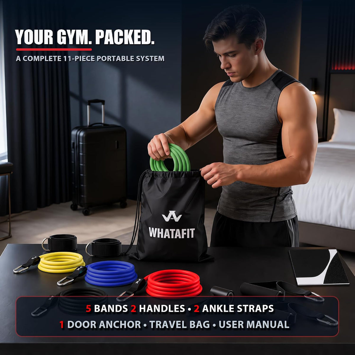 WHATAFIT Exercise Bands 150 lb – Intentional Design Stackable Set for Less-Is-More Living Spaces