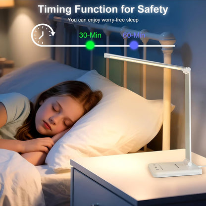 White crown LED Desk Lamp with USB Port – Focused Home Office Task Lighting for Remote Work and Study