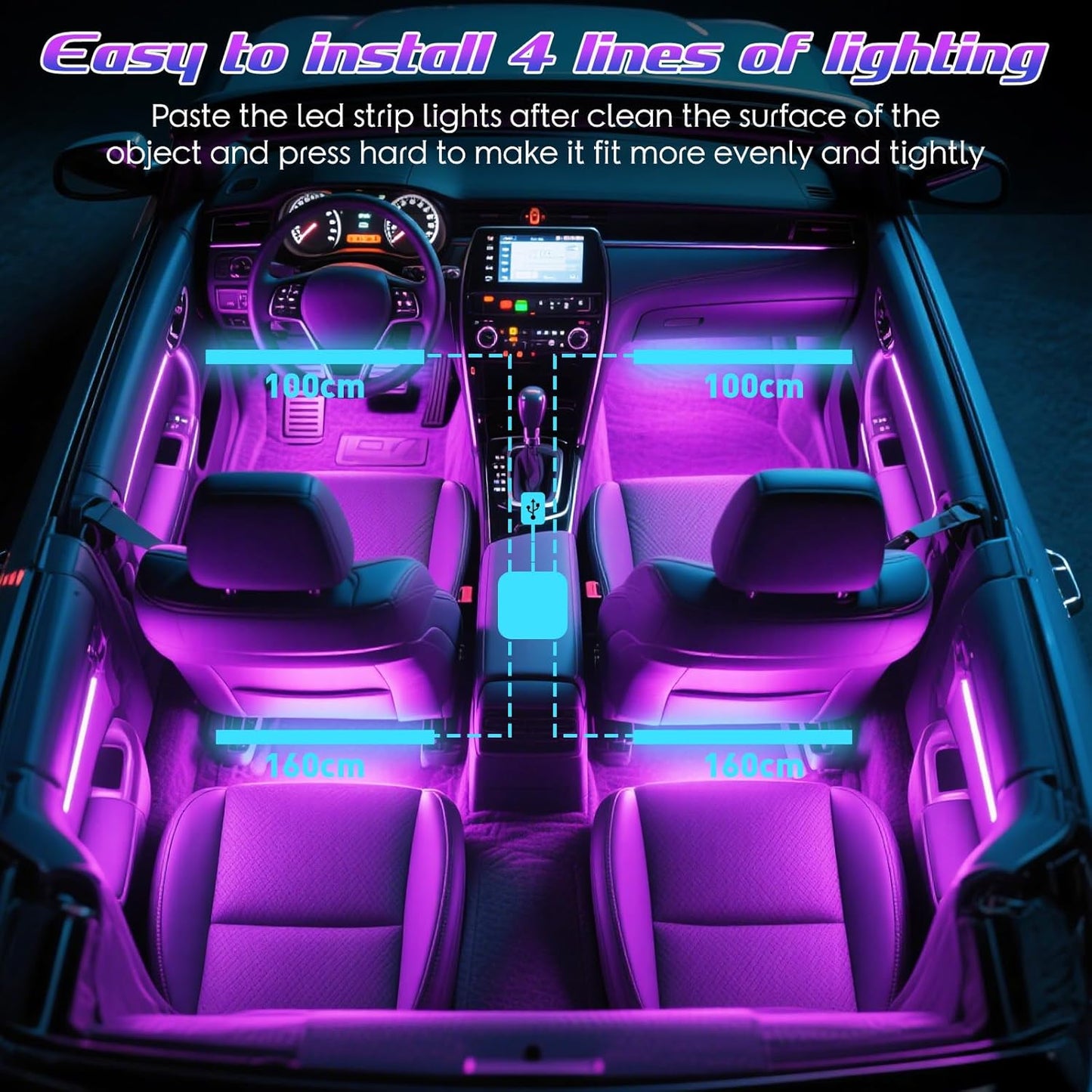 Winzwon LED Car Interior Lights with APP Control – Trendy Birthday Gift for Women and Teen Drivers, Music-Sync Color Changing Strip