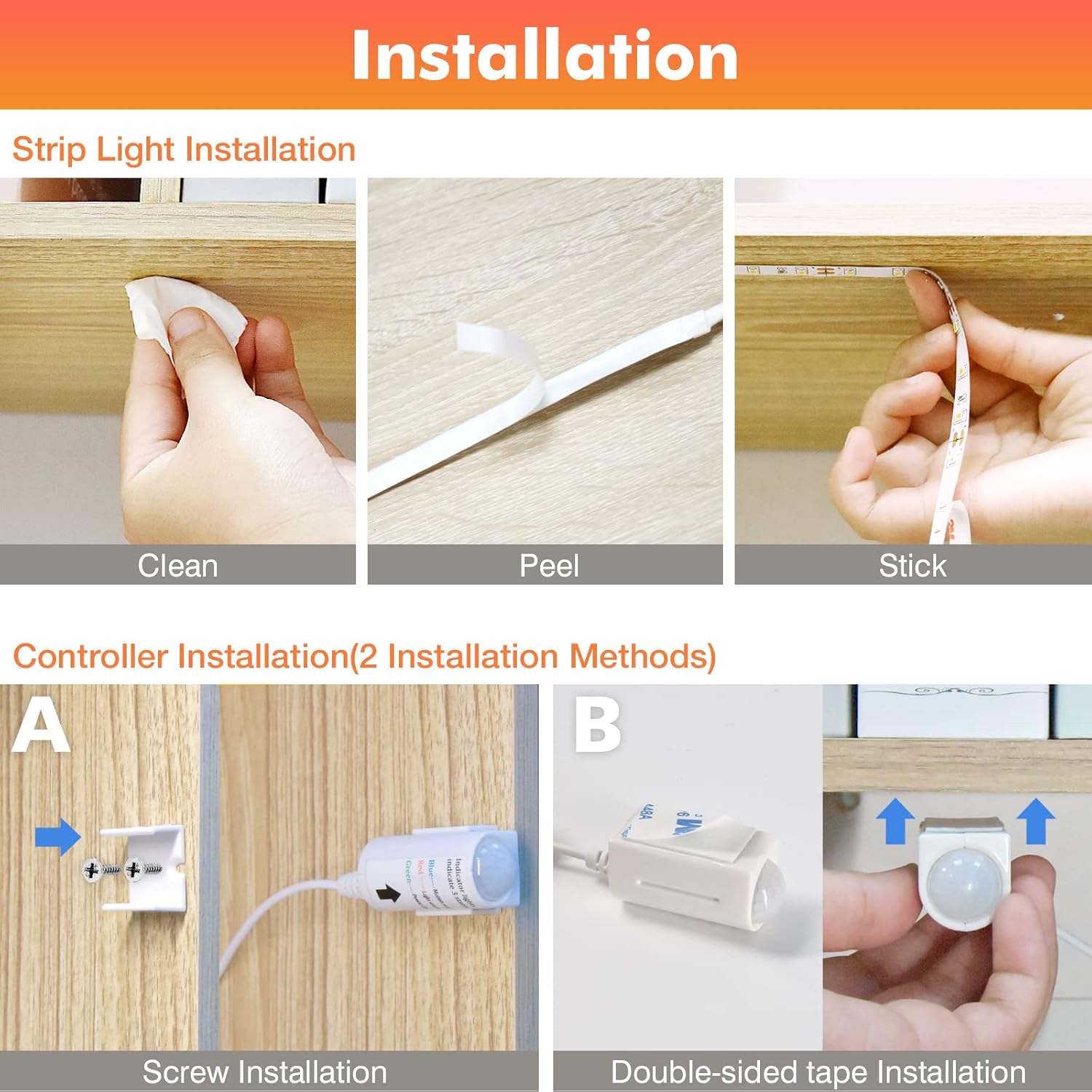 WOBANE Motion Sensor LED Strip – Flameless Night Light for Safe Bedroom and Stair Navigation, Warm White