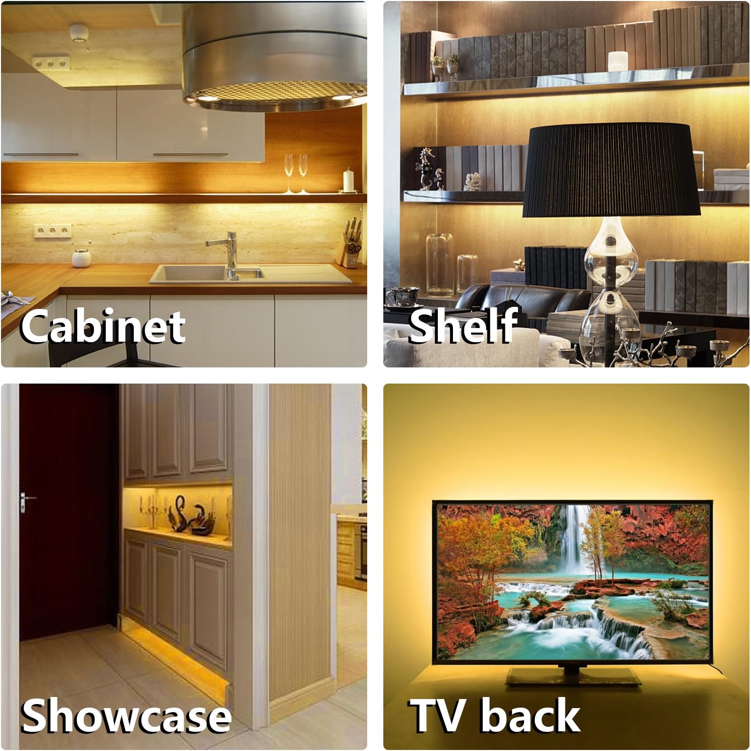 WOBANE Under Cabinet LED Lighting Kit – Cozy Warm White Glow for Bedroom Bookshelves and Living Room Accents