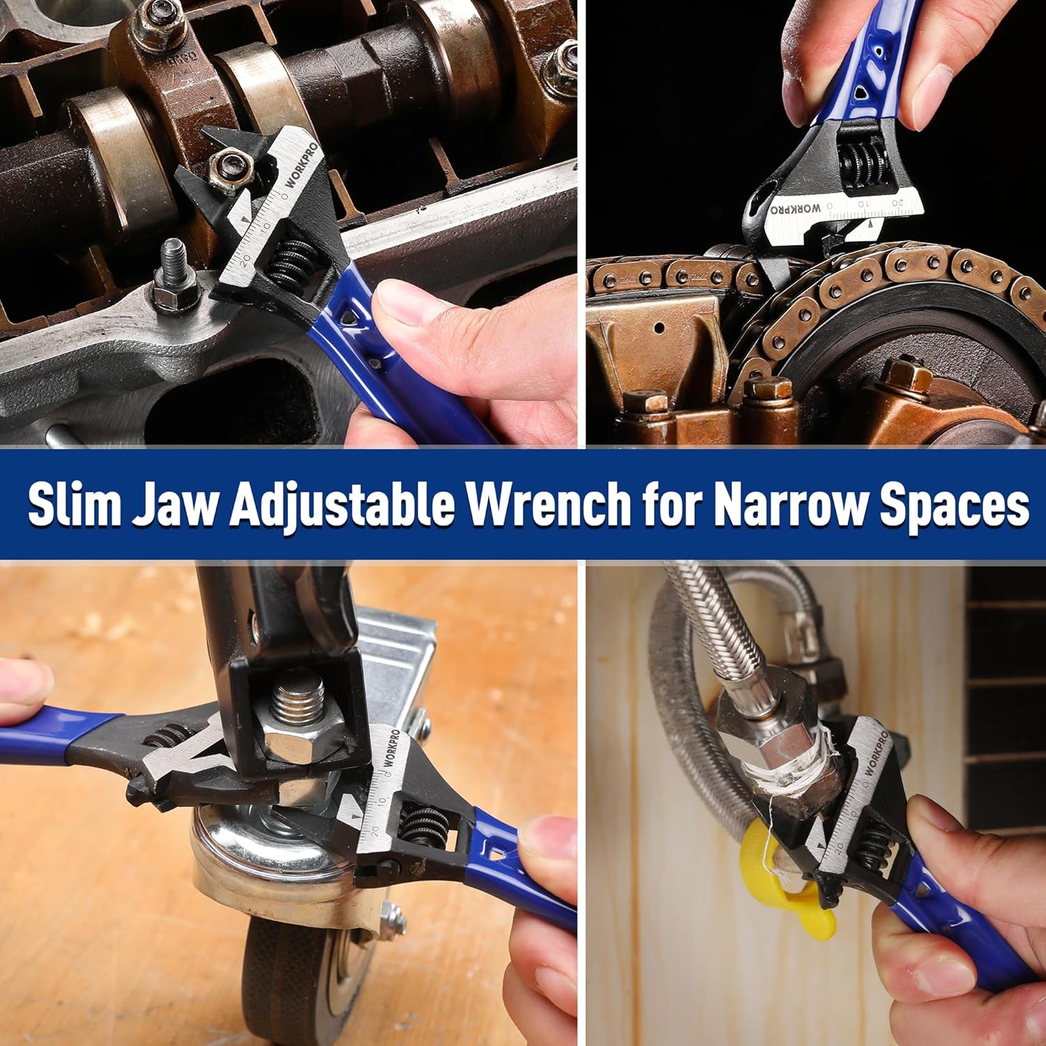 WORKPRO 4-Inch Stubby Adjustable Wrench – Productivity Booster for Tight Engine Bay and Under-Sink Plumbing Repairs