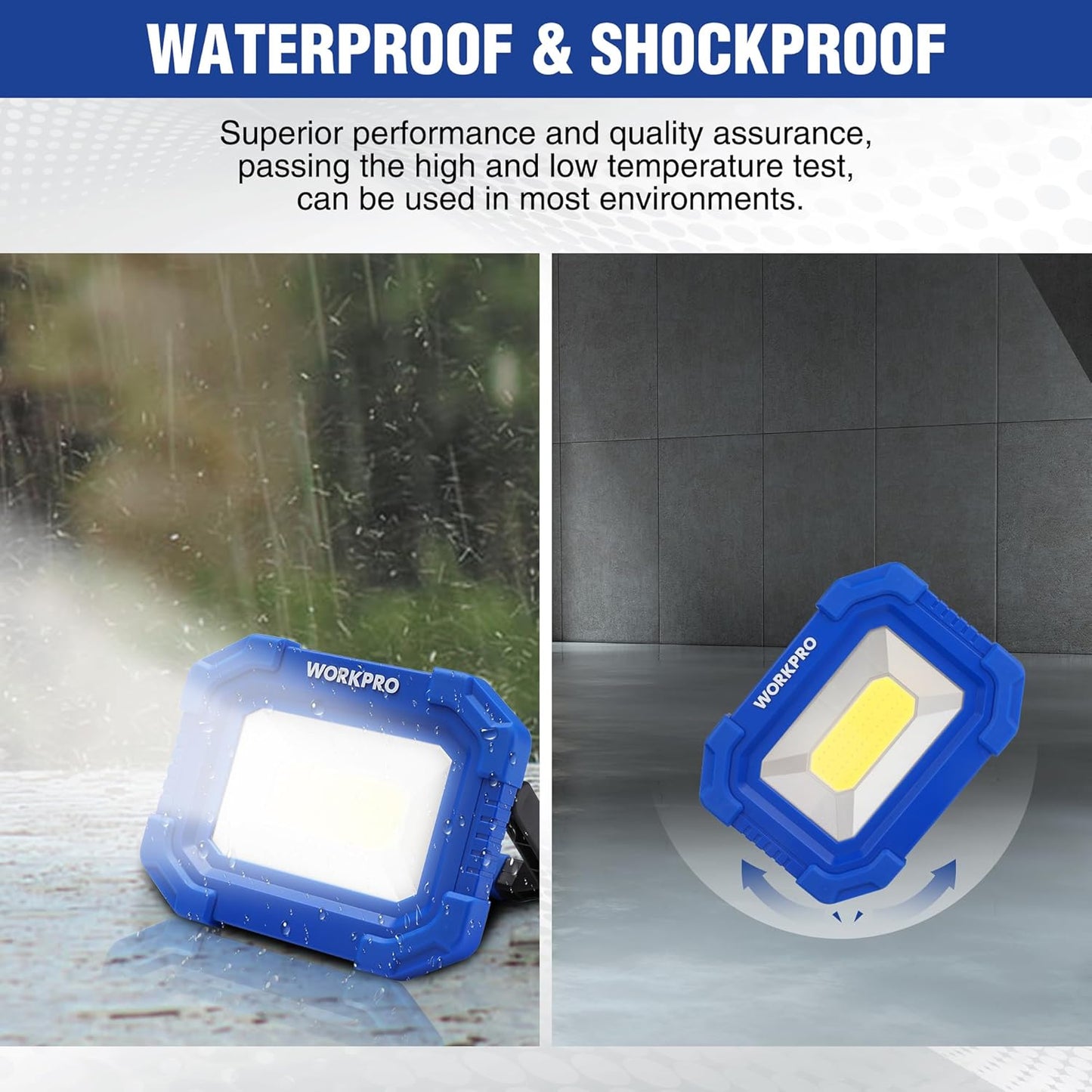 WORKPRO Portable LED Work Light – Camping and Fishing Floodlight with Magnetic Base, 2000LM, 2 Pack