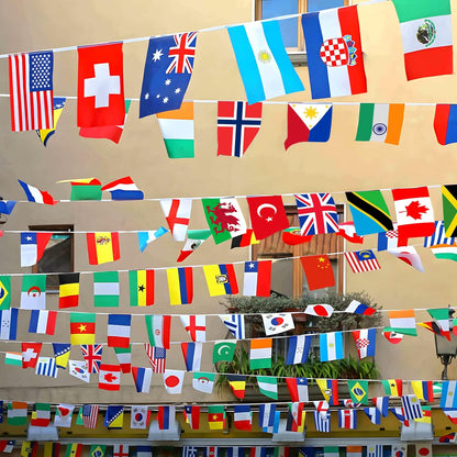 World Flag Decoration – Weatherproof 100-Country Bunting String for Outdoor Events & Garden Parties