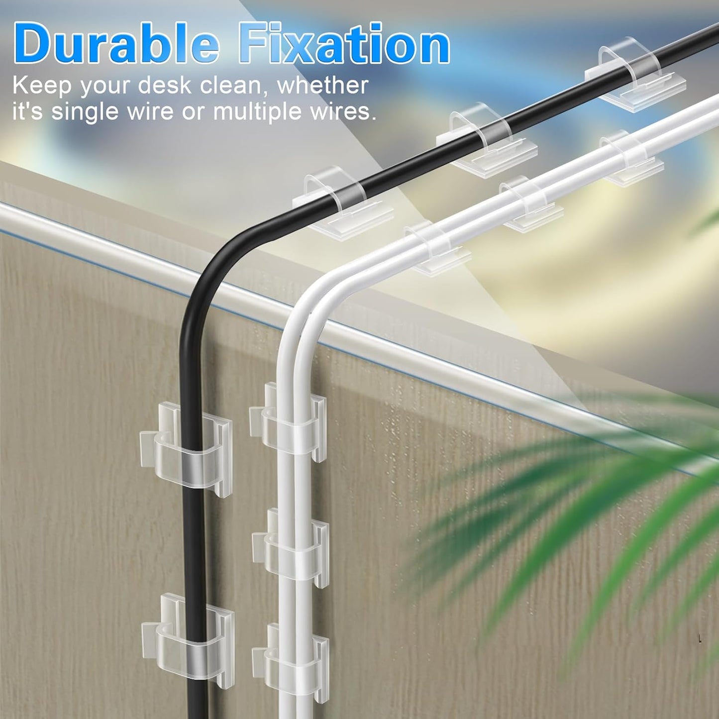 XHF 5/8" Adhesive Cable Clips for Home Office Desk Setup, Under Desk Cord Organizer for USB and Ethernet Wires