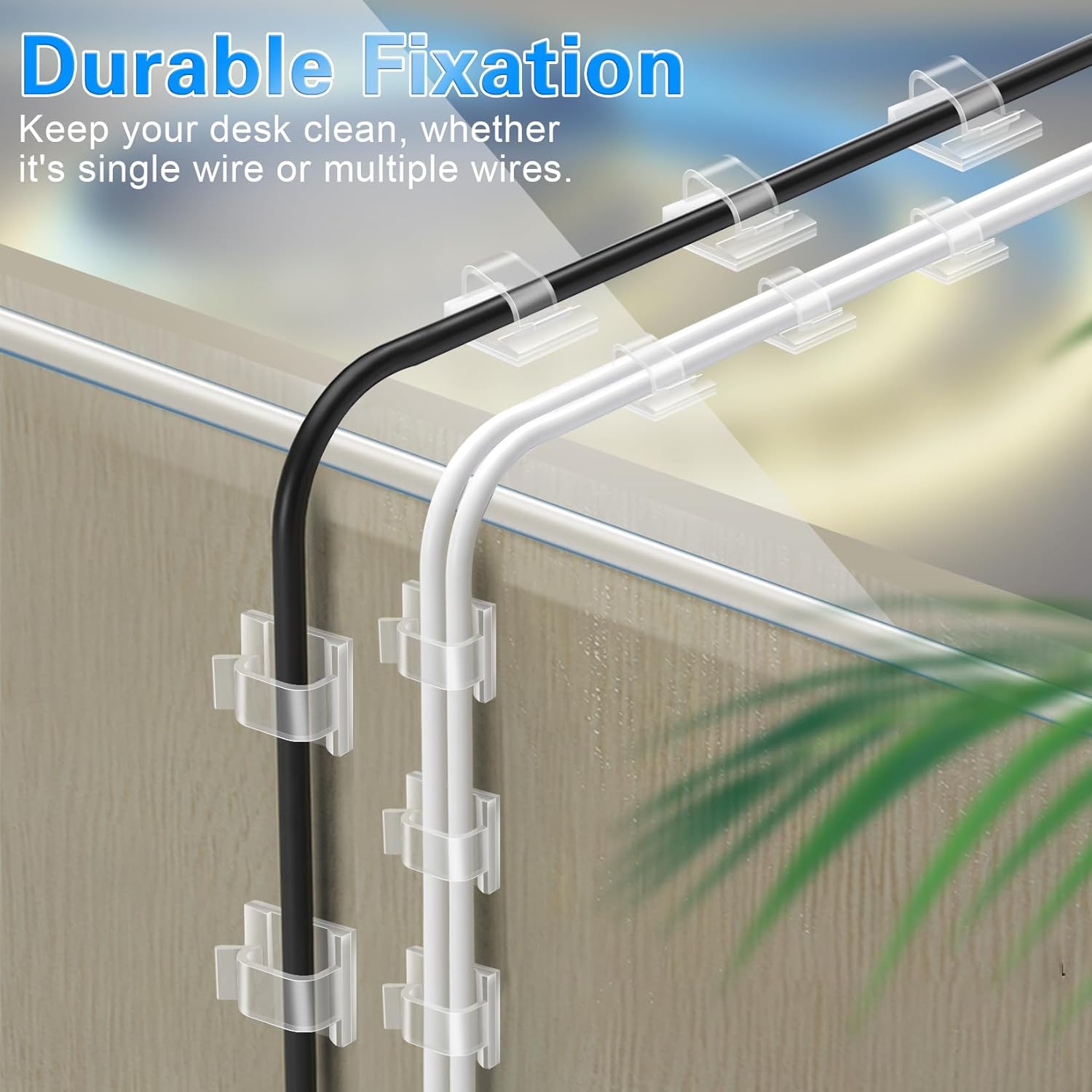XHF 5/8" Adhesive Cable Clips for Home Office Desk Setup, Under Desk Cord Organizer for USB and Ethernet Wires