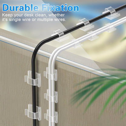 XHF 5/8" Adhesive Cable Clips for Home Office Desk Setup, Under Desk Cord Organizer for USB and Ethernet Wires