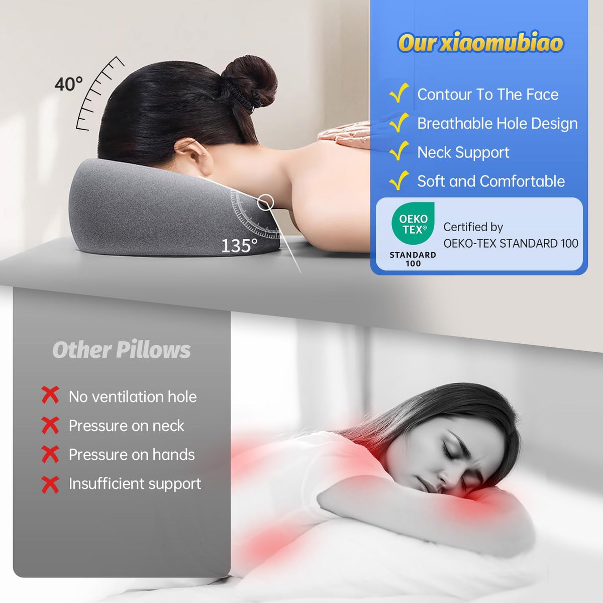 xiaomubiao Hollow Face Pillow – Self-Care Comfort Cushion for Spa Bed & Bedroom Recovery Rituals