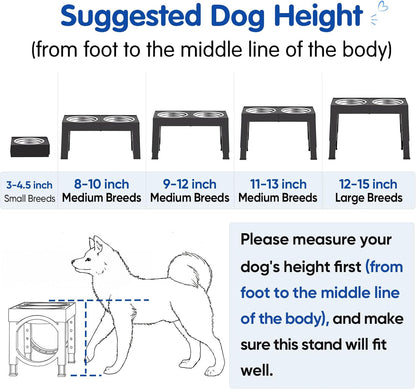XIAZ Slip Resistant Dog Bowl Stand – Quiet Elevated Feeding Station for Indoor Crate Area, Adjustable Heights with Steel Bowls