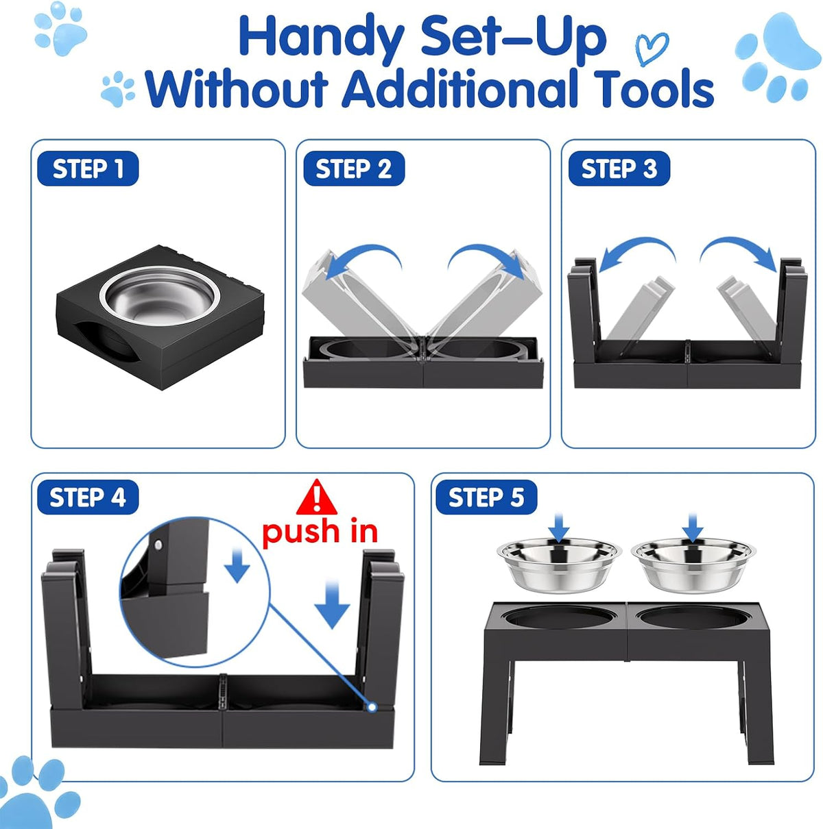 XIAZ Slip Resistant Dog Bowl Stand – Quiet Elevated Feeding Station for Indoor Crate Area, Adjustable Heights with Steel Bowls
