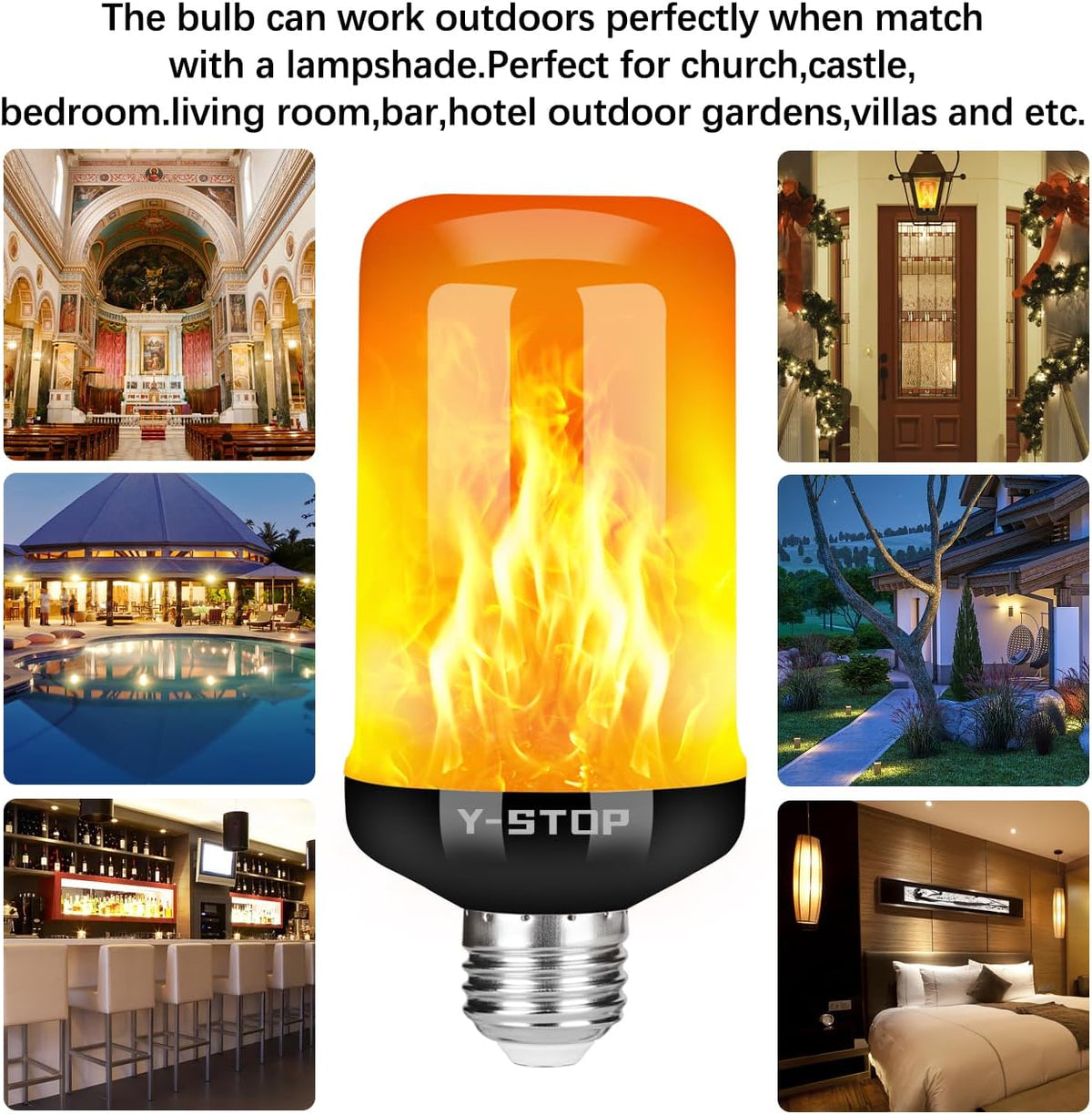 Y-STOP Open-Air Flame Bulb – Durable LED Flicker for Restaurant Patios, Bar Counters, and Pop-Up Event Spaces, 2 Pack