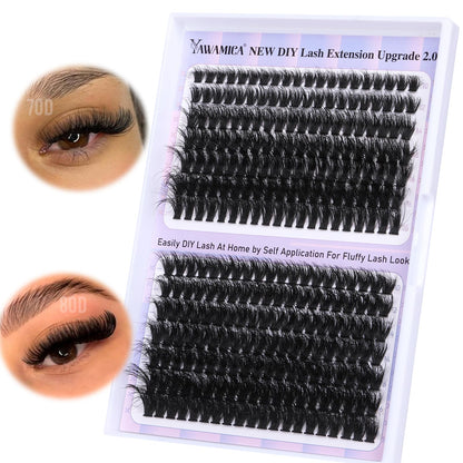 Yawamica Lash Clusters Fluffier Wispy Individual Lashes 70D+80D Volume Cluster Eyelash Extensions 10-18MIX D Curly Eyelash Clusters 280pcs DIY Lash Extension