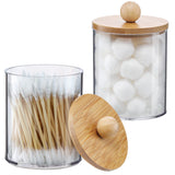 Apothecary Jars with Bamboo Lids – Thoughtful Housewarming Gift for Her, Cotton Swab and Cotton Ball Vanity Storage Set