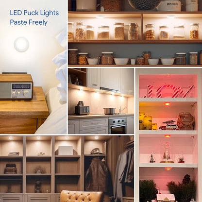 Yiliaw LED Puck Lights – Aesthetic Accent Lighting for Living Room Bookcases and Display Cabinets, 16 Colors with Remote