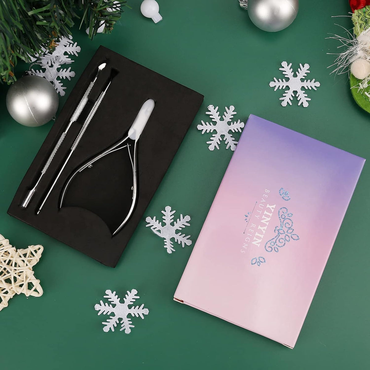 YINYIN Cuticle Nippers and Pusher – Single Multi-Use Manicure Tool in Neutral Finishes