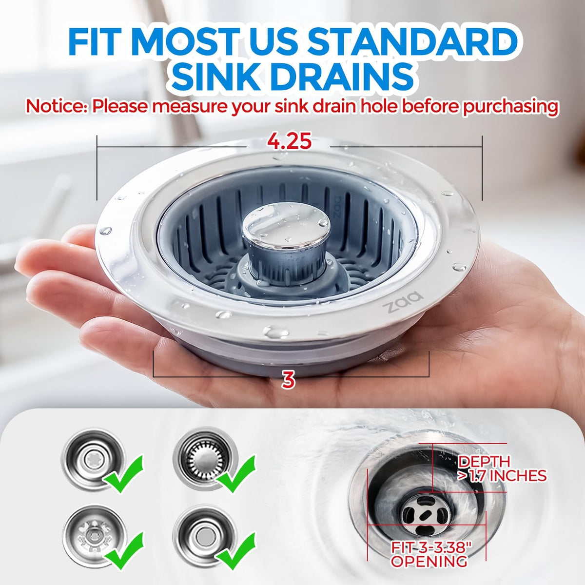 zaa 3-in-1 Kitchen Sink Drain Strainer Stopper – Thoughtful Housewarming Gift for New Homeowners
