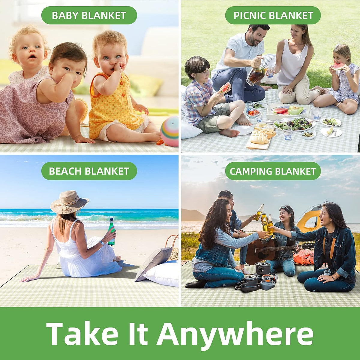 ZAZE Extra Large Picnic Mat – Spacious Kids Play Surface for Grass Lawns and Sand, Machine-Washable and Stain-Resistant