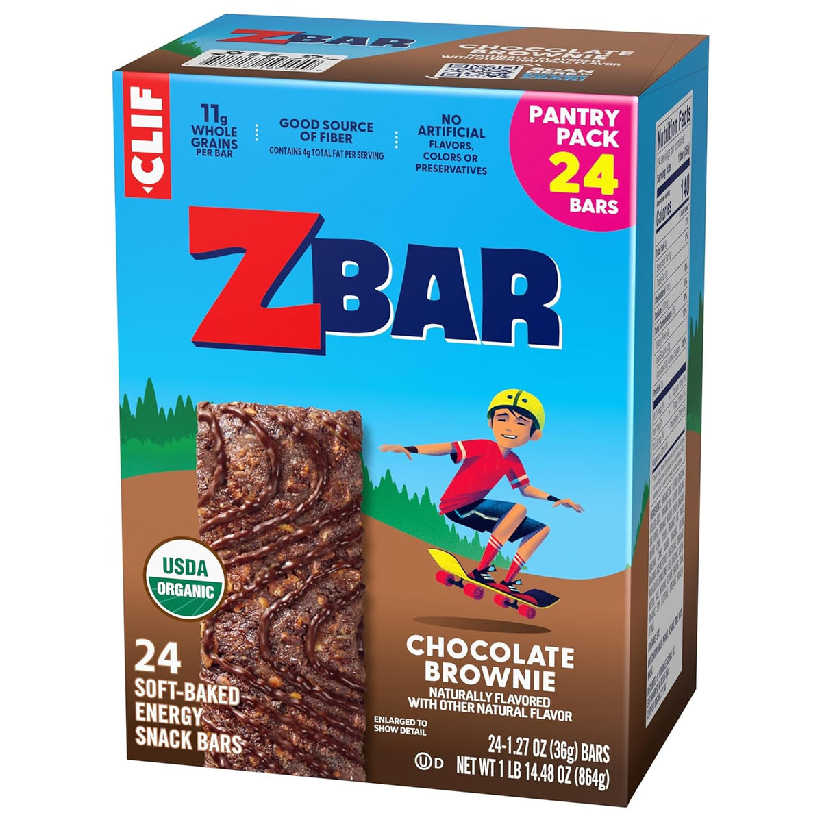 Zbar Chocolate Brownie Soft-Baked Granola Bars — Portable Snack for Family Road Trips and Camping, 24 Pack