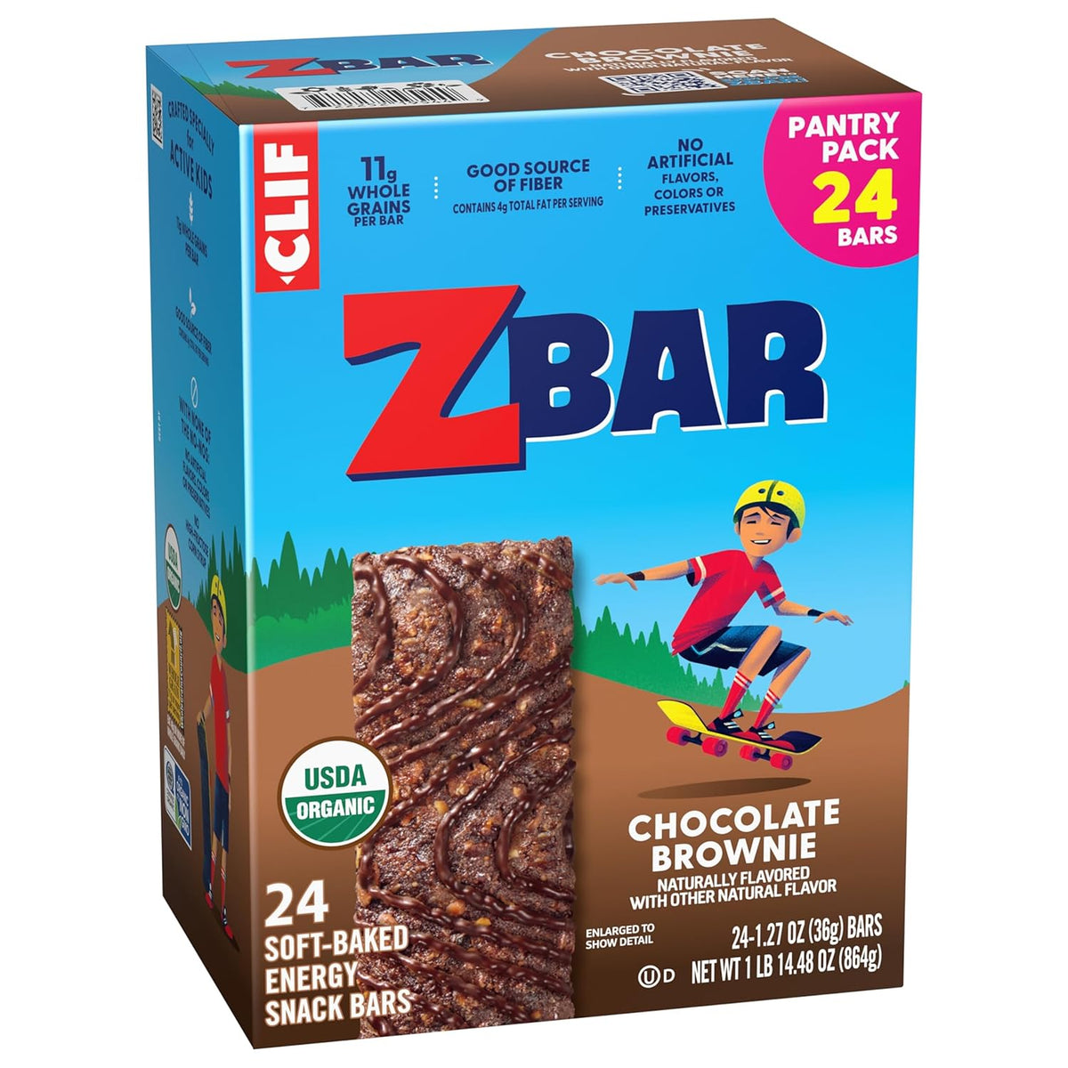Zbar Chocolate Brownie Soft-Baked Granola Bars — Portable Snack for Family Road Trips and Camping, 24 Pack