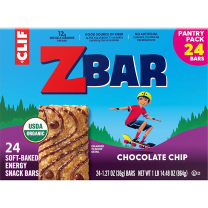 Zbar Chocolate Chip Soft-Baked Granola Bars for Kids Lunchbox – 24 Individually Wrapped USDA Organic Snacks