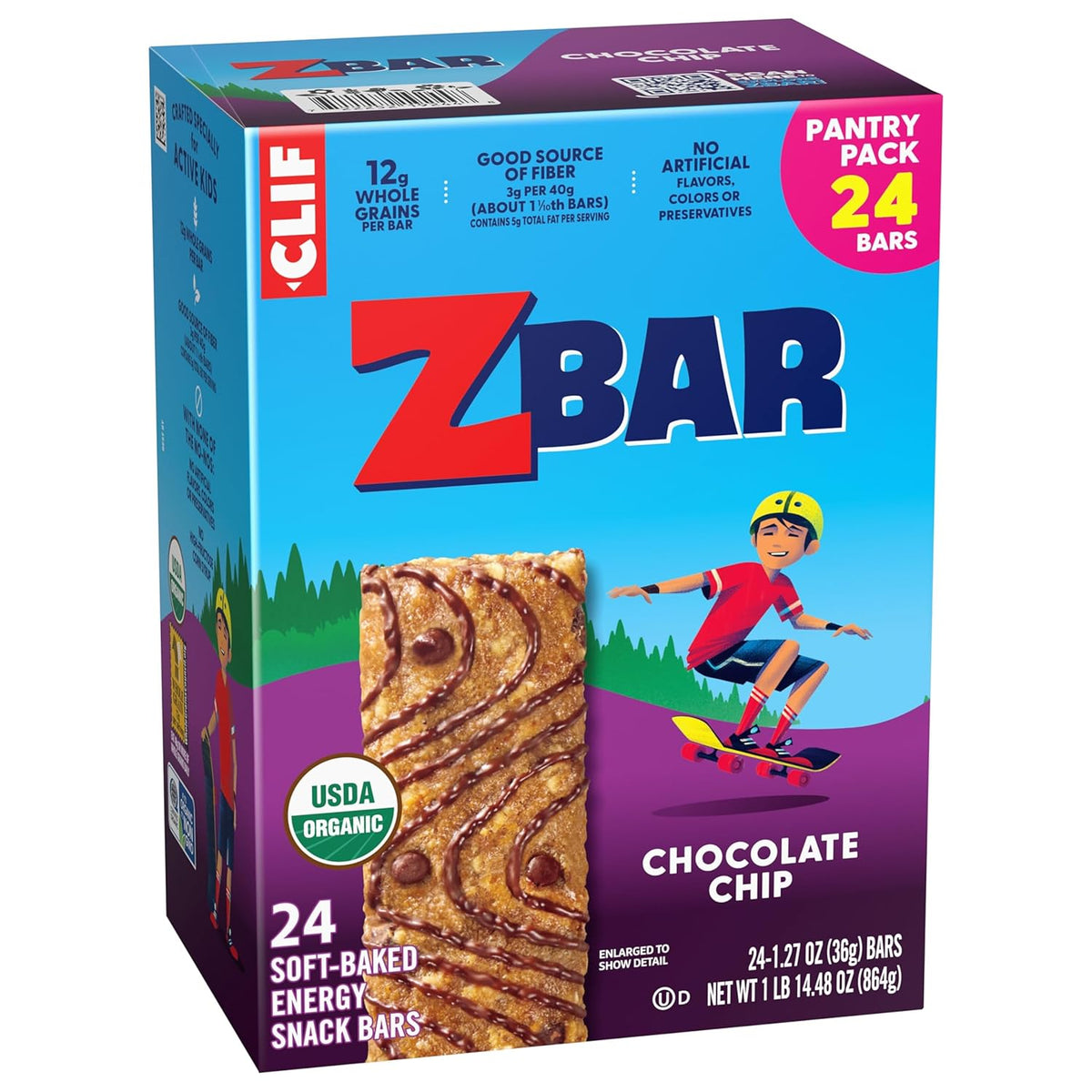 Zbar Chocolate Chip Soft-Baked Granola Bars for Kids Lunchbox – 24 Individually Wrapped USDA Organic Snacks