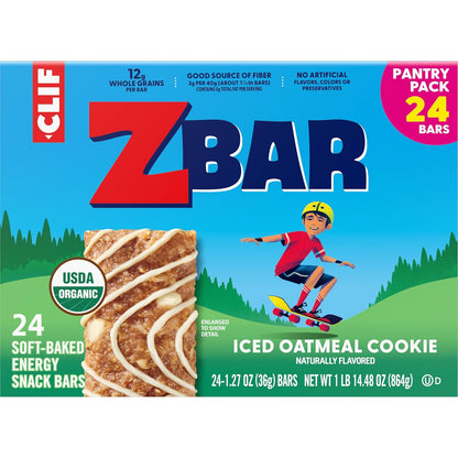 Zbar Iced Oatmeal Cookie Snack Bars – Lunchbox Snack for Active Kids, 24 Individually Wrapped Organic Granola Bars