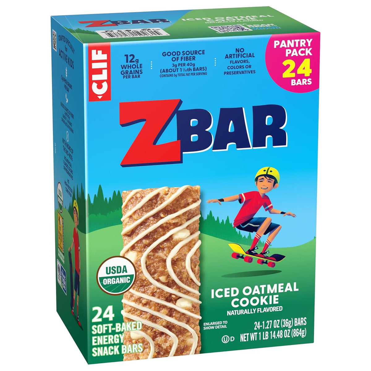 Zbar Iced Oatmeal Cookie Snack Bars – Lunchbox Snack for Active Kids, 24 Individually Wrapped Organic Granola Bars