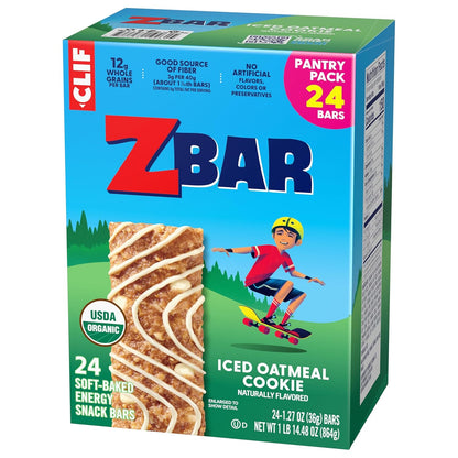 Zbar Iced Oatmeal Cookie Snack Bars – Lunchbox Snack for Active Kids, 24 Individually Wrapped Organic Granola Bars