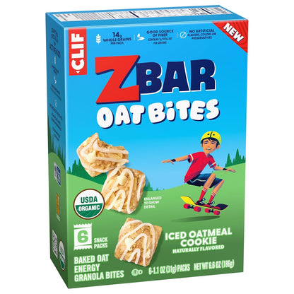 Zbar Oat Bites - Iced Oatmeal Cookie - USDA Organic School Lunchbox Snack for Kids - 6 Individually Wrapped Whole Grain Packs
