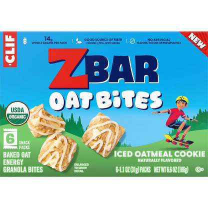 Zbar Oat Bites - Iced Oatmeal Cookie - USDA Organic School Lunchbox Snack for Kids - 6 Individually Wrapped Whole Grain Packs
