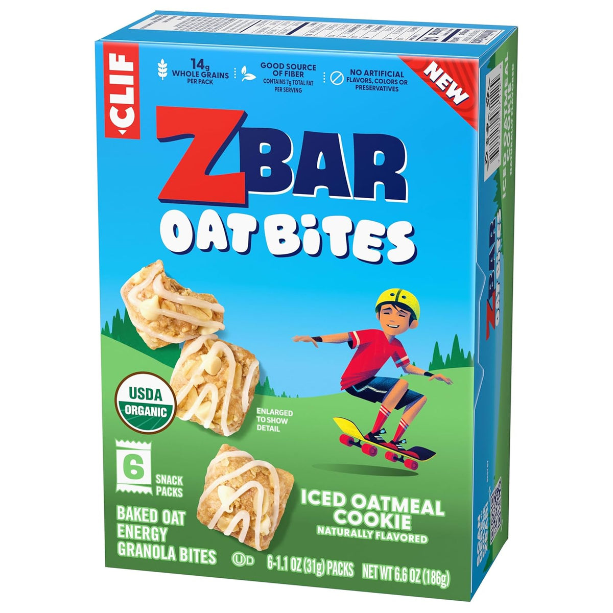 Zbar Oat Bites - Iced Oatmeal Cookie - USDA Organic School Lunchbox Snack for Kids - 6 Individually Wrapped Whole Grain Packs