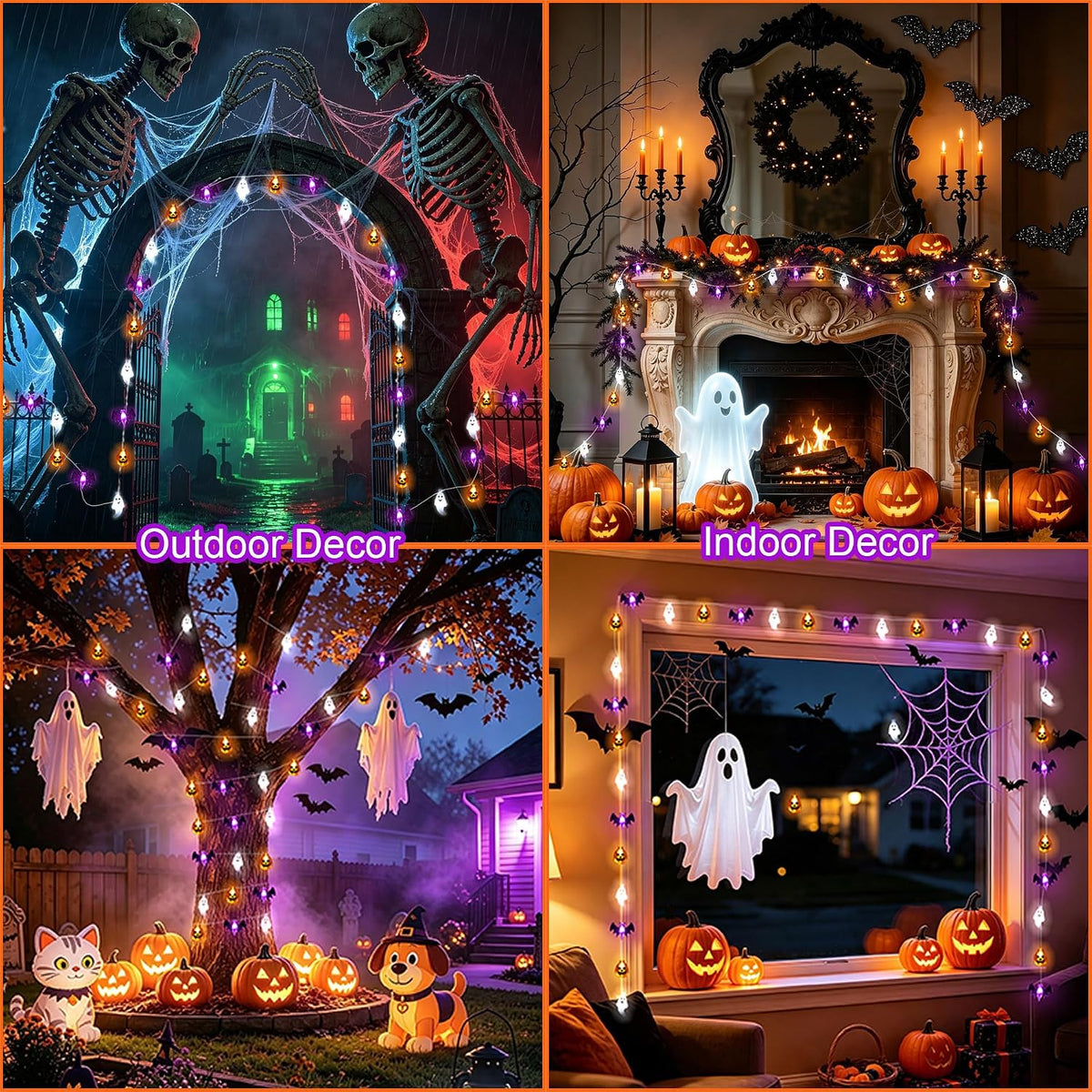 Zimati Halloween Lights 16 ft Battery Operated 3D Pumpkin Bat Spider LED String, Weather Resistant Garden and Fence Outdoor Holiday Lighting
