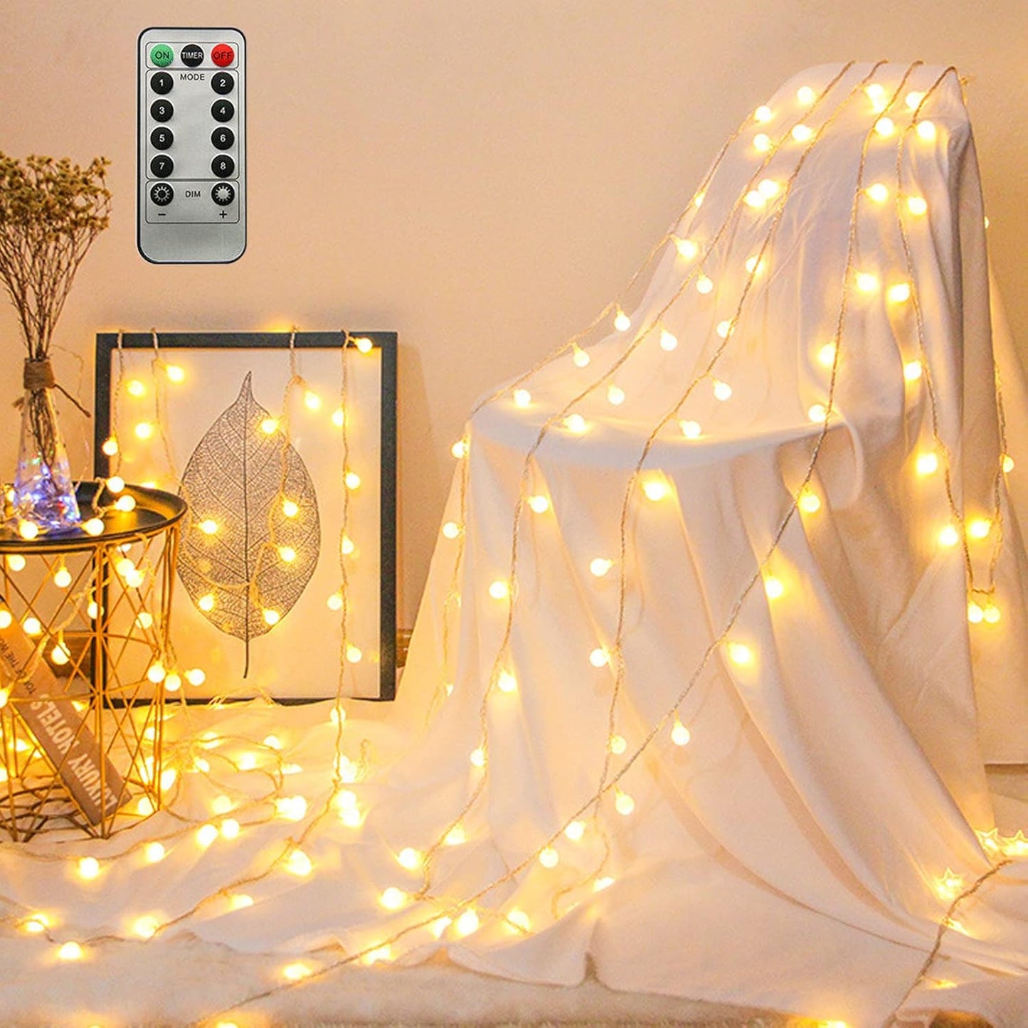 ZIMINGU LED Ball String Lights – Cozy Living Room Decor with Warm 2700K Globe Bulbs, USB Powered Fairy Lights for Bedroom Aesthetic
