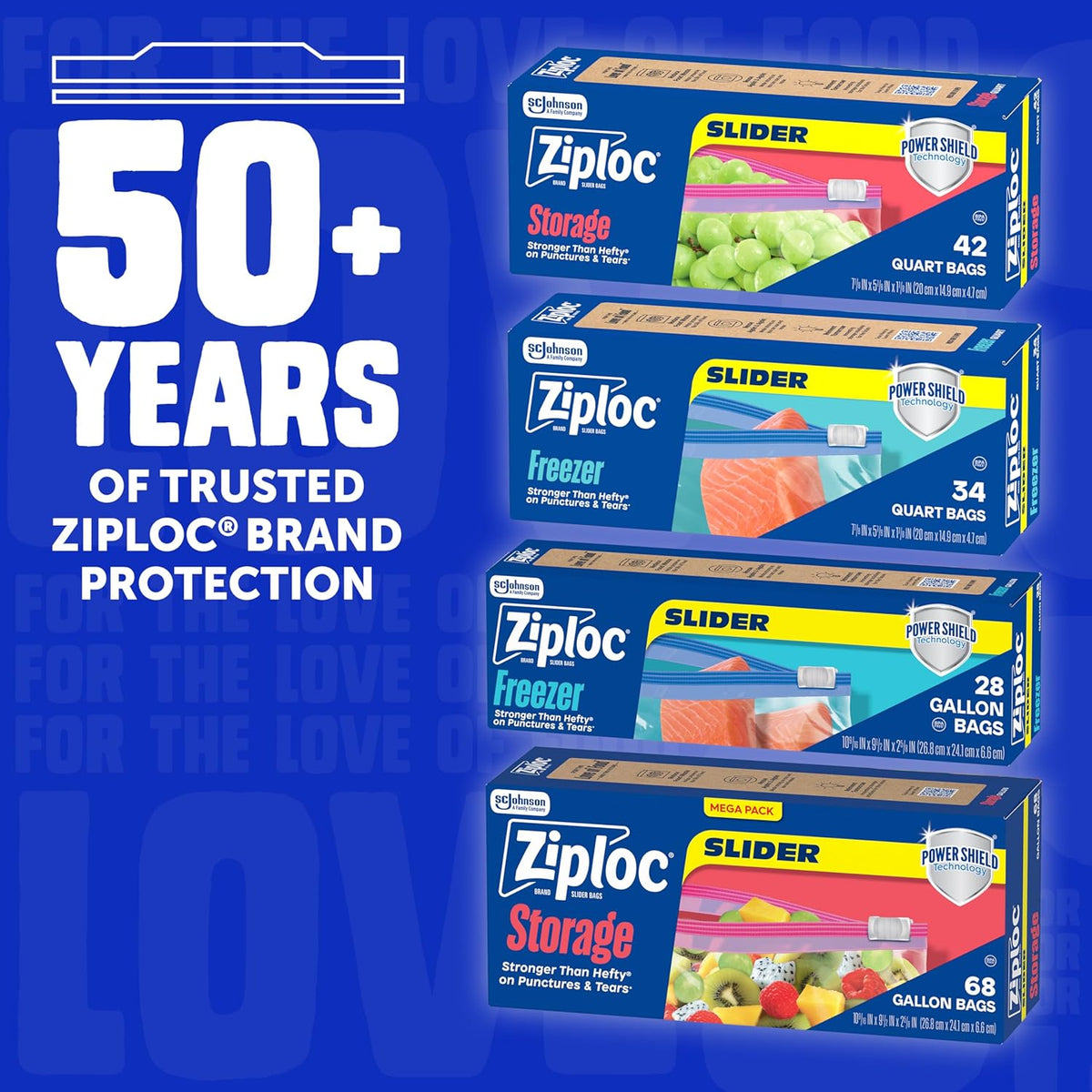 Ziploc Power Shield Quart Freezer Bags – Portion Control Storage for Home Office Lunches and Quick Reheat Meals, Bulk 136