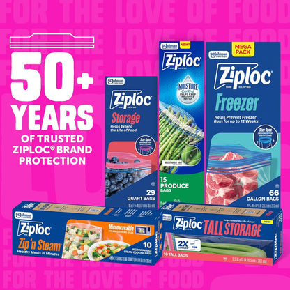 Ziploc Tall Food Storage Bags – Pantry Organization Bags for Long Pasta, Baguettes and Weekly Grocery Sorting