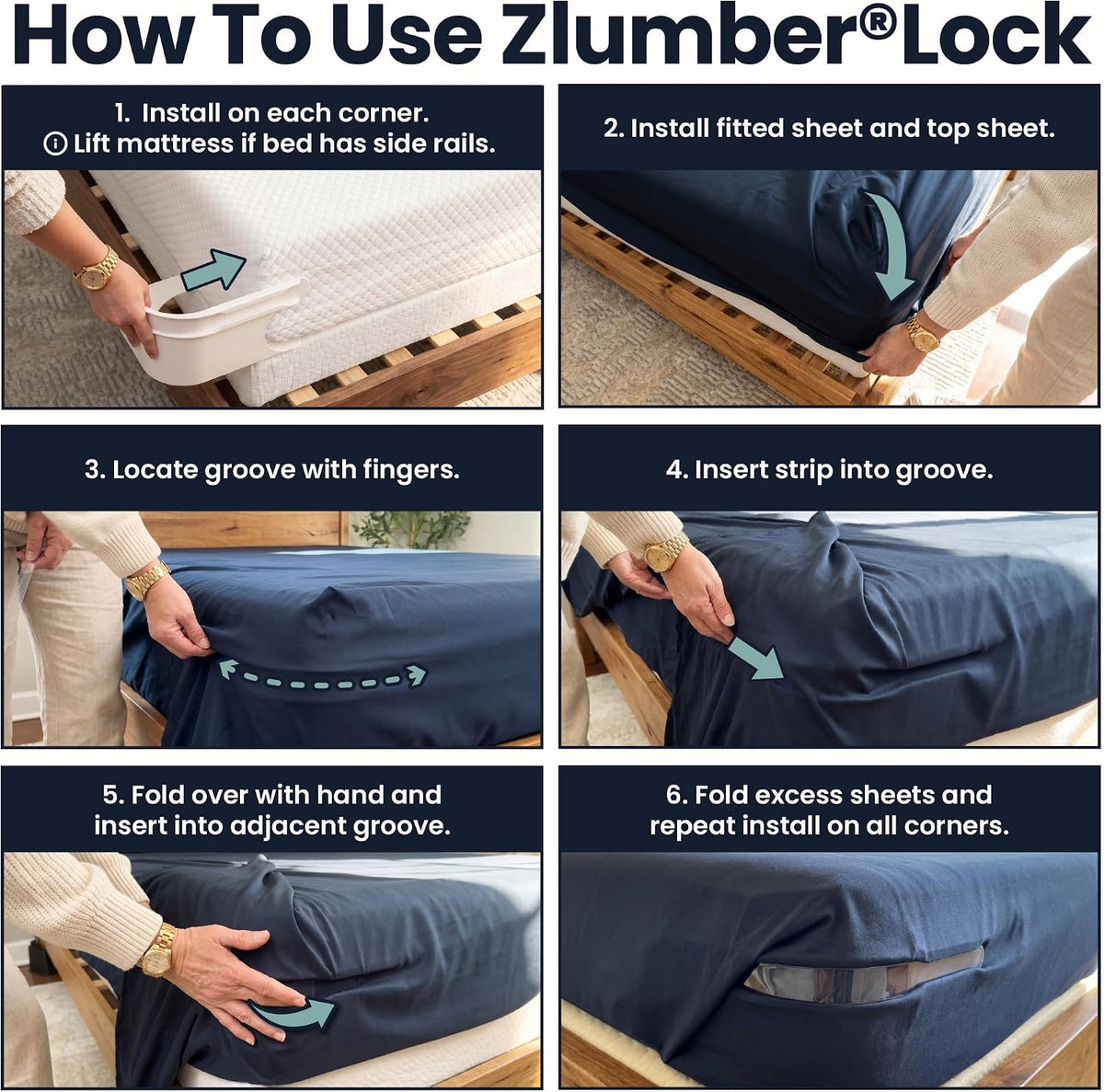 ZlumberLock Corner Sheet Locks – Better Night's Sleep Upgrade, Holds Sheets in Place Through Every Position