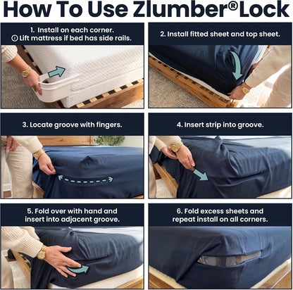 ZlumberLock Corner Sheet Locks – Better Night's Sleep Upgrade, Holds Sheets in Place Through Every Position