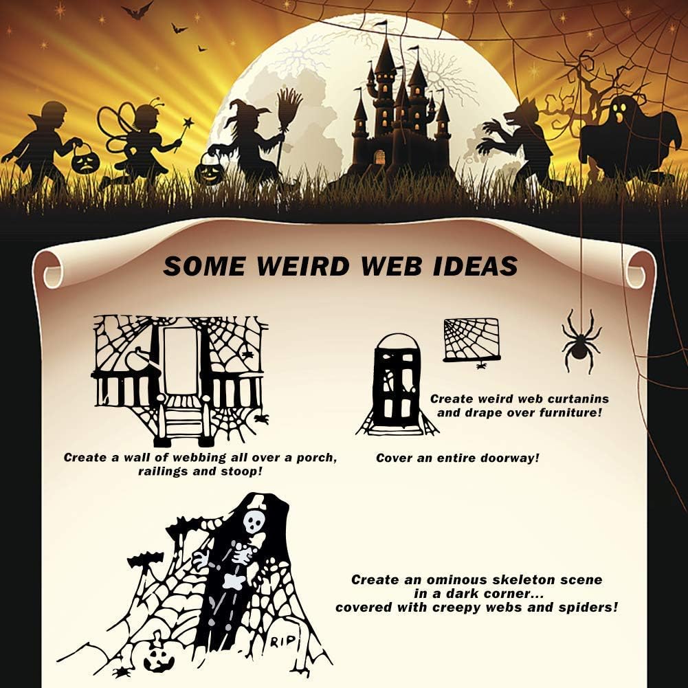 ZPISF Halloween Spider Webs Outdoor Decor – 1400 sqft Weather-Resistant Stretchy Cobwebs with 150 Spiders for Patio and Front Yard