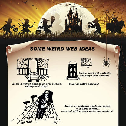 ZPISF Halloween Spider Webs Outdoor Decor – 1400 sqft Weather-Resistant Stretchy Cobwebs with 150 Spiders for Patio and Front Yard